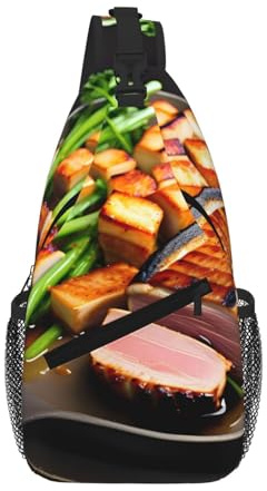 Borsa a tracolla in poliestere resistente con stampa unica e deliziosa carne alla griglia, per pendolarismo e viaggi