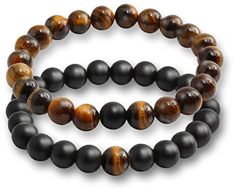 Belons Damen Herren Perlen Armband 8mm Beads Energiearmband Partnerarmband Set Stretcharmbänder Freundschaftsarmband für Paar