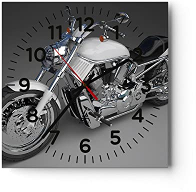 Modern Wanduhr Motorrad Geschwindigkeit Motor 30x30cm Quadrat Klein Wand Uhr Glas Analog Zimmeruhren Küche Büro Wohnzimmer Glasuhr Wall Clock Dekoration Design Wanddekoration Küchenuhr C4AC30x30-0516