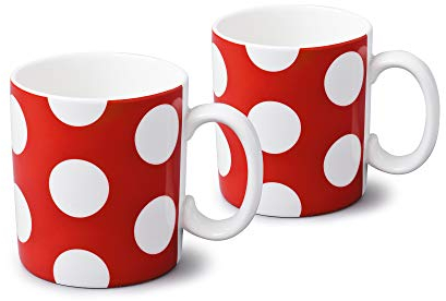 Wm Bartleet & Sons Traditional Set of 2 One Pint Porcelain Mug/Cup, 1pt/568ml – Red Dotty