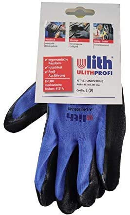 1 Paar ULITH® Montage-Feinstrickhandschuhe mit Nitril-Beschichtung - blau/schwarz - Größe 10