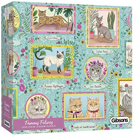 Famous Felines | 1000 Piece Jigsaw Puzzle | Cat Animal Puns | Sustainable Jigsaw Puzzle for Adults | Premium 100% Recycled Board | Great Gift for Adults | Gibsons Games