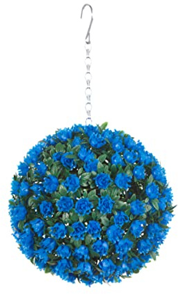 Best Artificial Künstliche Rosen-Formschnittkugel zum Aufhängen, UV-Schutz vor Verblassen, blau, 23 cm