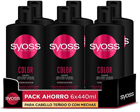 Syoss - Champú para pelo teñido o con mechas - Color - 6uds de 440Ml (2.640ml) – Protege la intensidad del color hasta 12 semanas - Cabello como recién salido de la peluquería