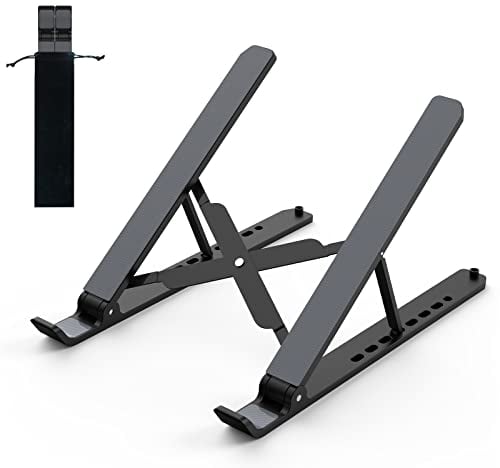 Tonmom Laptop Stand for Desk, Adjustable Laptop Riser ABS+Silicone Foldable Portable Computer Holder, Ventilated Cooling Notebook Stand for 10-15.6” Laptops,Tablet-Black