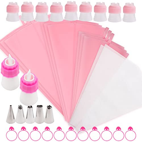 SNAIL GARDEN 38Pcs Silicone Pastry Bags Set, 9Pcs 3 Sizes(12+14+16) Reusable Icing Piping Bags with 2Pcs Two-color Pastry Bags, 11Pcs Plastic Couplers+11 Frosting Bag Ties+5 Decorating Tips