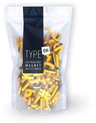 Set mit 200 Magnetbuchstaben, Zahlen & Sonderzeichen, Kühlschrankmagnete, Magnet-ABC, magnetische Buchstaben (Gaga Gelb)
