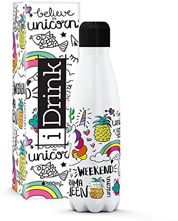I-Drink Botella Térmica Unicornio 1000 ml, Metal, Unicorno