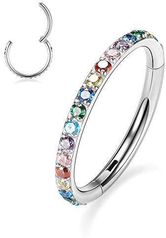 20G Rainbow CZ Conch Helix Nasenringe 8mm Septum Clicker 316L Surgical Steel Segment Knorpel Ohrringe Hoop Daith Piercing Schmuck