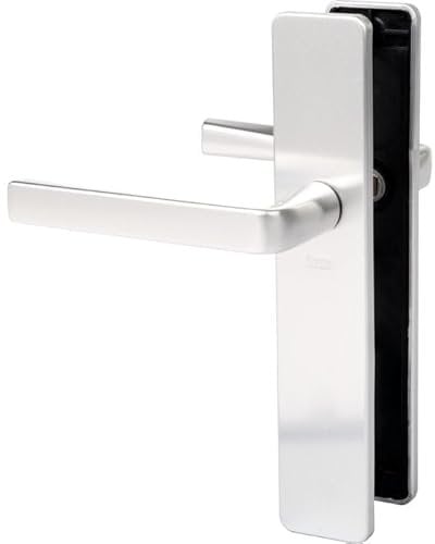 Vachette Set de Poignée de Porte sur Plaque KAZA - Version Bec de Cane pour Porte de Cuisine et Salon - Entraxe 195 mm - Matériau Aluminium Résistant - Garantie 10 Ans - Finition Argent