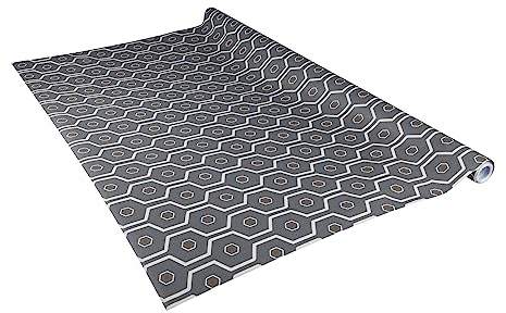 Venilia Klebefolie | Polygon Retro Anthrazit-Braun | 90 cm x 2,6 m, Stärke 160μ | selbstklebende Möbel-Folie, Dekofolie, Tapete, Küchenfolie | PVC ohne Phthalate | Made in EU