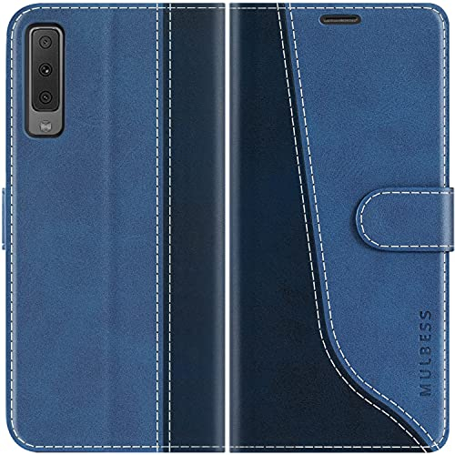 Mulbess für Samsung Galaxy A7 2018 Hülle, Handyülle Leder mit Kartenfach, Klapphülle mit Magnetverschluss, Flip Case Etui Handytasche Schutzhülle, Stilvoll Diamant Blau