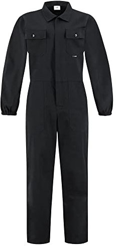 BWOLF ANAX 100% Cotton Boiler Suit Overalls Men Work Utility & Safety Coveralls with Multifunctional Pockets and Zipper Black XL