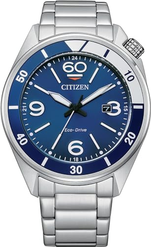 Citizen Herren Uhr, Armband, Silber-Blau, Eine Größe