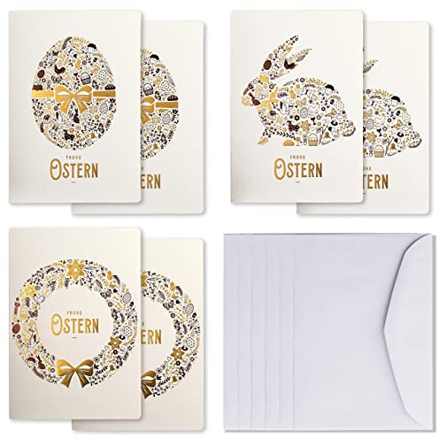 Art Nuvo – EXKLUSIVER SET VON 6 OSTERKARTEN, HERGESTELLT AUS EDLEM PAPIER MIT HELLBEIGEN EINLAGEN UND UMSCHLÄGEN 120x170mm, EE-MIX4