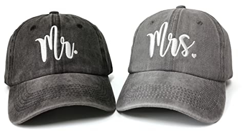 Hepandy Baseball Caps Bestickt für Damen & Herren, Mr & Mrs (Washed Black & Washed Grey), Einheitsgröße