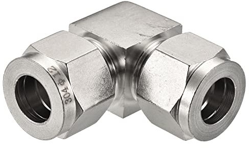 sourcing map Compression Tube Raccord 12mm à 12mm OD Tube 304 Inox Acier Union Coude 90 Degré Double Virole Accouplement Connecteur