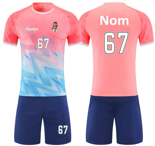 HDSD Maillot de Foot personnalisé Adulte et Enfant Vêtements de Football Maillot avec Prénom et Numéro de et Logo Votre (Rose)