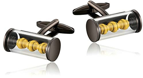 BCughia Manchettenknoepfe Luxus, Männergeschenk Weihnachten Schwarz Gelb Rostfreier Stahl Tennis Design Manschettenknöpfe zur Hochzeit 22x10mm