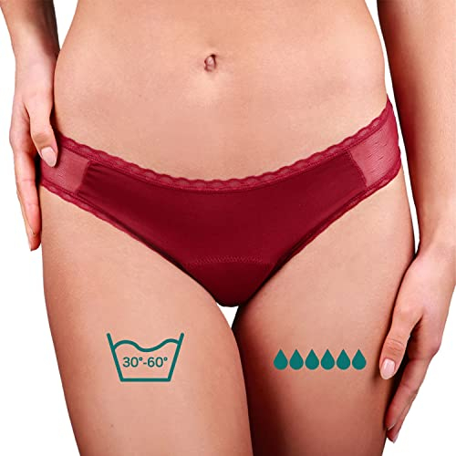 Taynie Lady Ultra stark Periodenunterwäsche Starke Blutung - Periodenwäsche - Menstruationsunterwäsche - ersetzt 6 Tampons, Periodenslip Tragedauer bis 12 Std., waschbar bis 60°C (40, Bordeaux)