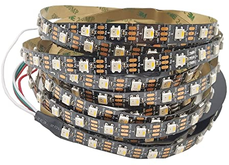 TOPXCDZ SK6812 RGBW RGBWW Led Strip Light 4 in 1 Ähnlich WS2812B 1m 5m 30 60 144 LEDs Einzeln adressierbare RGBWW Led Lights IP30 65 67 5V (5M 60LED/M, Black Pcb Ip30 Rgbww)