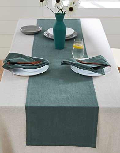 Berklan 100% Leinen Tischläufer 40 x 180 cm für weihnachtliche Esstisch Dekoration 80% europäischer Flachs 20% Baumwolle Grün