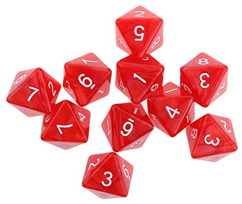 HXSCOO 10 Pezzi di Dadi poliedrici D8 a 8 Lati for Giochi da Tavolo da Tavolo da Festa (Color : Rosso)