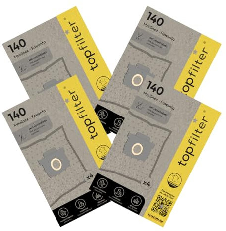 TopFilter 9997150 Lot de 4 packs de 4 sacs aspirateur 64140 Rowenta ou Moulinex, sac aspirateur, poche aspirateur, accessoire aspirateur, Non tissé polypropylène, Caoutchouc, Carton, 30 x 26 cm