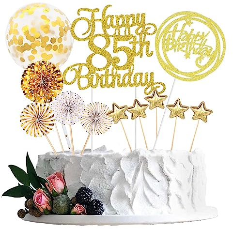 Jxuzh Cake Topper 85 Kuchendeko Geburtstag Gold Happy 85.birthday Kuchendeko 85. Geburtstag Tortendeko 85 Schwarz 85. Geburtstag Kuchen Deko 85 Geburtstag Frau Happy Birthday 85 Geburstagstorte Deko