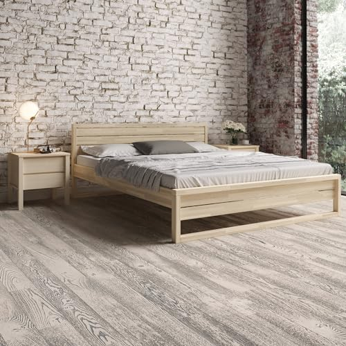 Hansales Holzbett Graatsia 180x200 ohne Rollrost, Hölzernes Kopfteil, Einzelbett, Kinder-und Erwachsenenbett, einfach zu montieren, Skandinavischer Stil