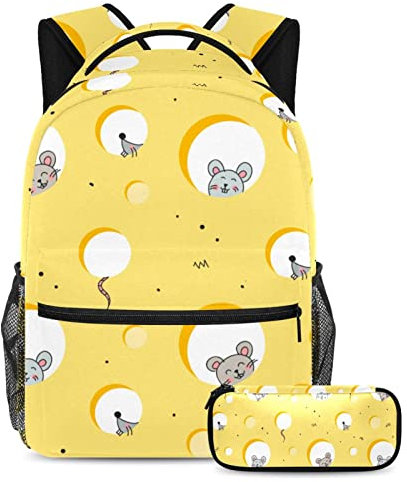 VAPOKF School Bag Set for Teen Girls Boys, Student Bookbag Backpack Rucksack with Pencil Case for School - Mice in Cheese