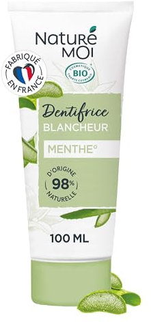 Naturé Moi - Dentifrice blanchissant - Dentifrice à l'Aloe Vera Bio et au Fluor Actif - Arôme Menthe - 98% d'Origine Naturelle - Certifié Biologique - 100 ml - Fabriqué en France