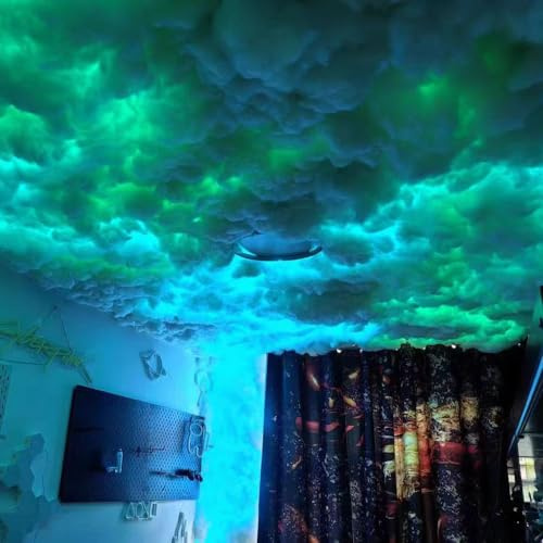 Led Nuage Plafond Coton, Kit De Mur De Nuages Lumineux, Bandes Lumineuses LED Intelligentes Avec Décor De Nuage De Coton Avec Télécommande pour Fête De Bar 2m