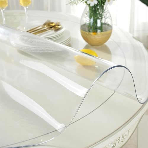 Transparent Tischauflage Rund 120cm - Durchsichtige Tischdecke Nach Maß 1.5mm - Wasserdicht, rutschfest, Faltenfrei PVC Folie Transparent, Gartentischdecke, Durchsichtig 1.5mm