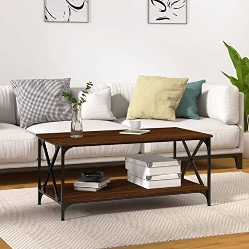 Homgoday Table basse en bois et fer chêne marron 100 x 50 x 45 cm, console d'appoint table de salon latérale thé café canapé salon mobilier