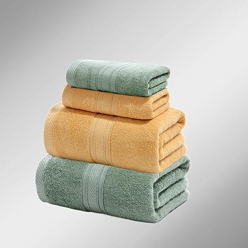 Glorio Premium 4 Towels Set -Exquisite Bamboo Cotton Essence - Antibacterial Towels Set with Hygiene Technology-Highly Absorbent Soft Bathroom Towels -Quick Dry Bath Sheet (Yellow Green, Urban line)