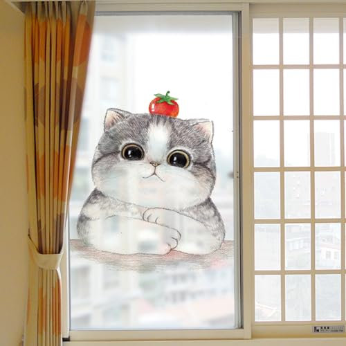 Fensterfolie Sichtschutz Selbsthaftend Milchglas-Fensterfolie, süße Katze, rote Fensterfolie, Sichtschutz, selbstklebend, statisch haftende Sichtschutz-Fensterfolie, Fenster-Sichtschutzfolie, Badezim