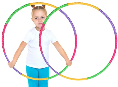 UQTUKO Cerceau Hula Hoop pour Enfants, 2 pièces Hula Hoop Fitness 8 Sections Amovible Hula Hoops pour l'exercice Cerceau Hoola pour garçons et Filles Parfait pour la Danse, Les activités de Fitness