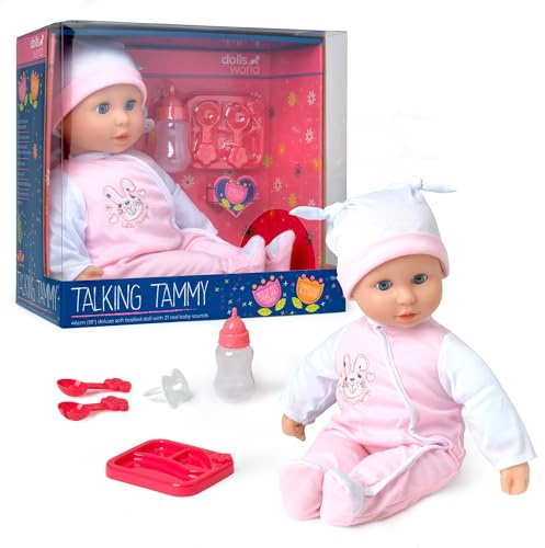 Dolls World from John Adams | Talking Tammy 46cm Soft Bodied Doll with 21 Sounds & Sleeping Eyes | Includes Outfit, Bottle, Dummy & Feeding Set | Interactive Baby Dolls with Accessories for 18 Months+
