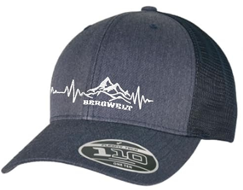 Bergwelt Herzschlag EKG Puls Stickmotiv Flexfit Kappe Melange Trucker Mesh-Cap Einheitsgröße
