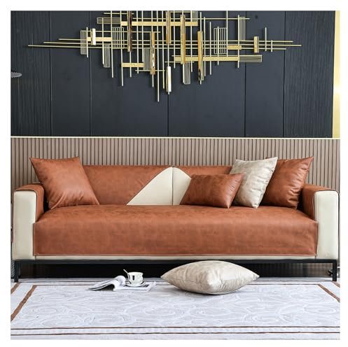 HonunGron Kunstleder Sofabezug Sofaschoner Wasserdicht rutschfest 4 3 2 1 Sitzer, L Form Sofaüberwurf, Sofadecke, Vintage Design Sofa Überzug Ecksofa Couch Überzug Couch Überwurf (Braun,110×210cm)