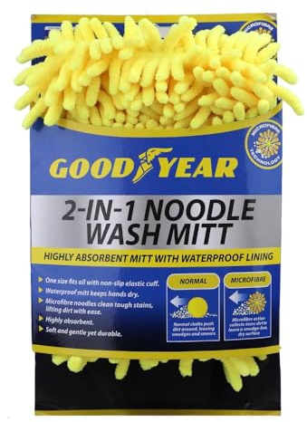 Goodyear 2-in-1-Waschhandschuh, extra Langer Griff mit schwenkbarem Kopf für einfaches Erreichen der gesamten Windschutzscheibe, Mikrofaser-Pad für ultimative Reinigung, hervorragend für schnelles
