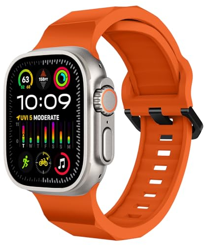 chinbersky Armbänd Kompatibel mit Apple Watch Ultra Armband 49mm 46mm 45mm 44mm 42mm für Damen Herren, Weiche Silikon Sport Ersatzarmband für iWatch Ultra Series 10/9/8/7/6/5/4/3/2/1/SE, Orange