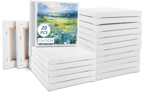 ZOFUN Mini Leinwand 15x15cm, 20 Stück Leinwand mit Keilrahmen, Leinwand zum Bemalen kleine leinwände, Weiße Leinwand auf Keilrahmen für Kunst & Handwerk (weiß)