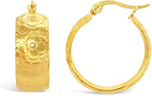 ARS-ARGENTI Boho Ohrringe Damen Mädchen Sterling Silber 925 Gold 18K - hypoallergen (Edle breite Creolen GIANNA Edelstahl 18K vergoldet 23x23mm)