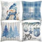 Miaikoe Weihnachtskissenbezüge 40x40 cm Set von 4, Dekorative Bauernhaus Schneemann Freude Glauben Weihnachtsbaum Blaue Kissenbezüge für Winter Holiday Home Decor Dekoration