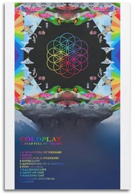 nshdahns Coldplay Poster A Head Full of Dreams von Coldplay, Vintage-Kunst, Raumdekoration, ästhetisches Schlafzimmer-Poster für Schlafzimmer, 30 x 45 cm, ungerahmter Stil