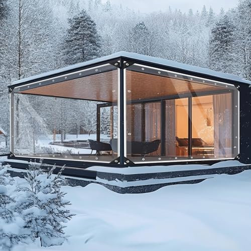 FoundGo Outdoor Clear Tarpaulin Waterproof Heavy Duty 2.25x3m (Height x Width), 420g/m² Clear Tarp with Eyelets, Transparent Tarpaulin Weather Resistant for Pergola, Garden, Transparent