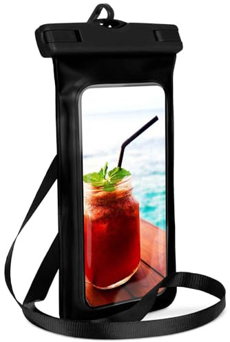 ONEFLOW Beach Bag für iPhone 16 Pro Max wasserdichte Hülle mit Touch und Kamera Fenster, Unterwasser Handyhülle zum Reisen, Schwimmen mit Armband und Band zum Umhängen, Schwarz