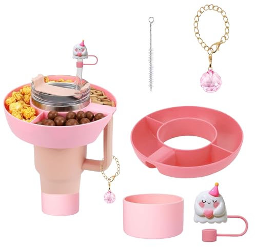 BDHYYM 5 Pcs Stanley Cup Accessoires,Stanley Accessoires,Stanley Cup Snack Bowl,Bol à Goûter,Couvercle pour paille,Pendentif,Brosse de Nettoyage,Couvercle de Base de Tasse,Compatible la Stanley 40 oz